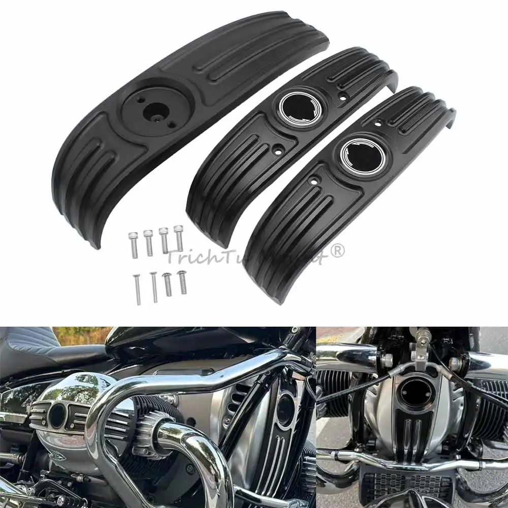 3Pcs Motorrad Schwarz + Splitter Seite Motor Schutz Abdeckung Schutz Zylinder Aluminium Legierung