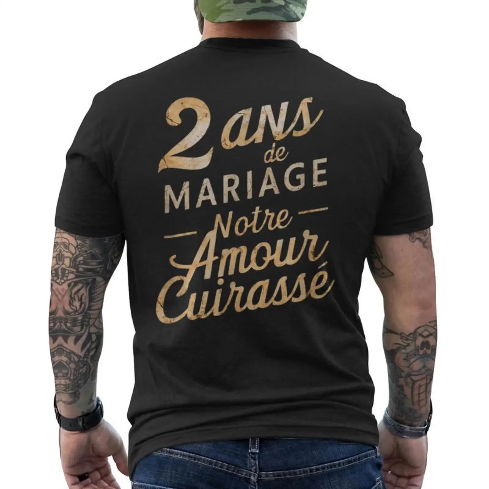 Cadeau 2 Ans Anniversaire De Mariage Noces Cuir Idée T shirt imprimé au dos Cadeauxyz vintage Washed Casual Comfortable