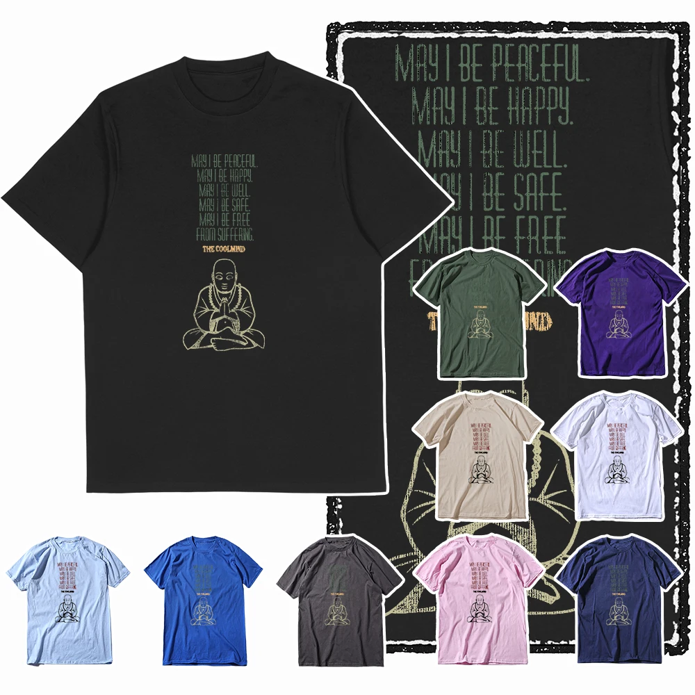 Coolmind X0050 Retro Vibe Thinker buddha Tee cotton exclusive graphic men tshirt big size streetwear t shirt for men tee shirts
