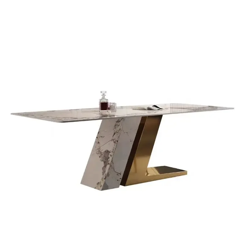 Dining table and chair combination Nordic household small apartment dining table rectangular bright surface modern