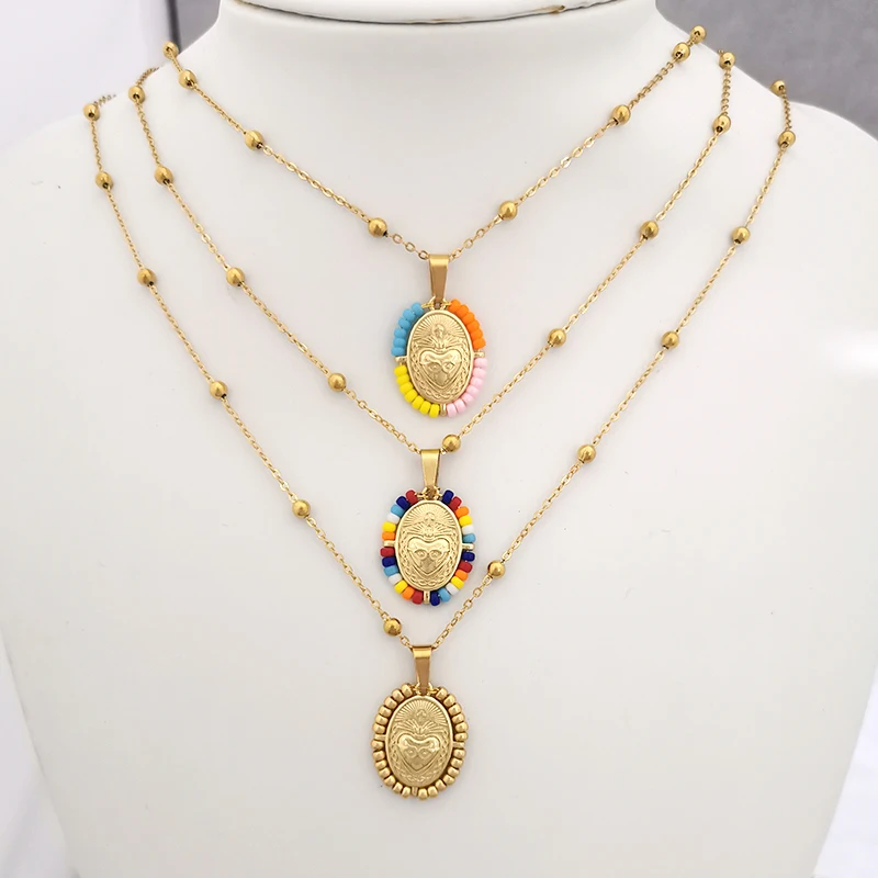 QMHJE Virgin Mary Charm Pendant for Necklace Seed Beads Candy Earrings Bracelet Cross Jesus Heart Accessories Jewelry Bohemia - Image 3