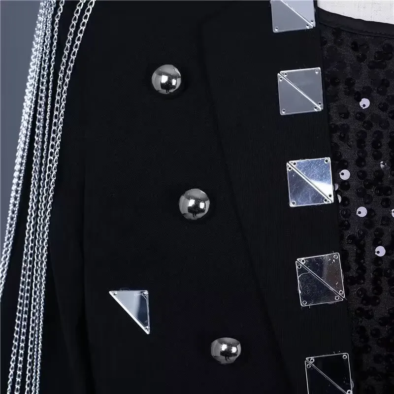 Veste Noire à Rivets Miroir pour Homme, Costumes de ix, Blazer de Chanteur, Danseur Punk OupillPunk, Performance, Mode Masculine, Boîte de Nuit