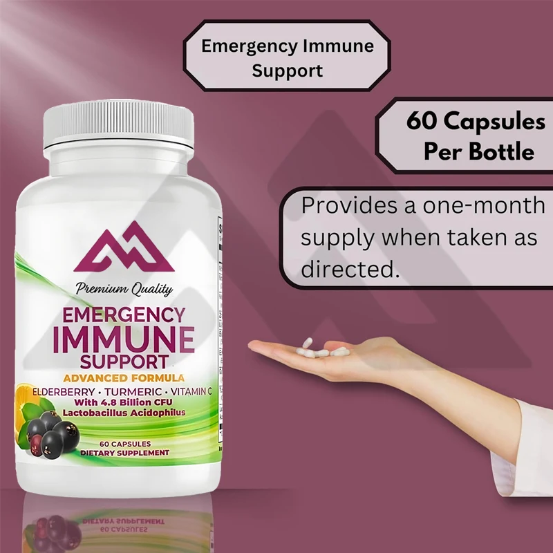 Immune support -60 capsules - elderberry, turmeric, vitamin C - advanced formula with artificial additives - vegetarian friendly