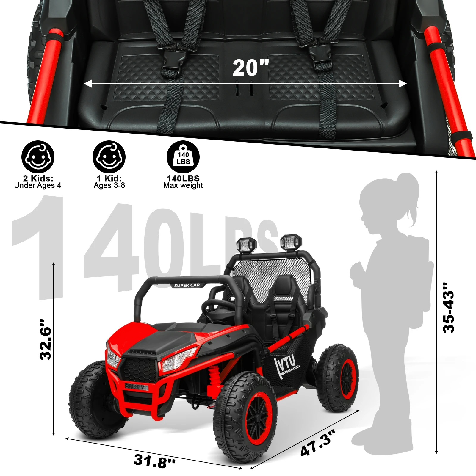 Juguetes de paseo de 24 voltios con control remoto, UTV todoterreno eléctrico con estructura de metal con 2 plazas XL, 4x200W 5MPH máx., 4WD/2WD Switchabl