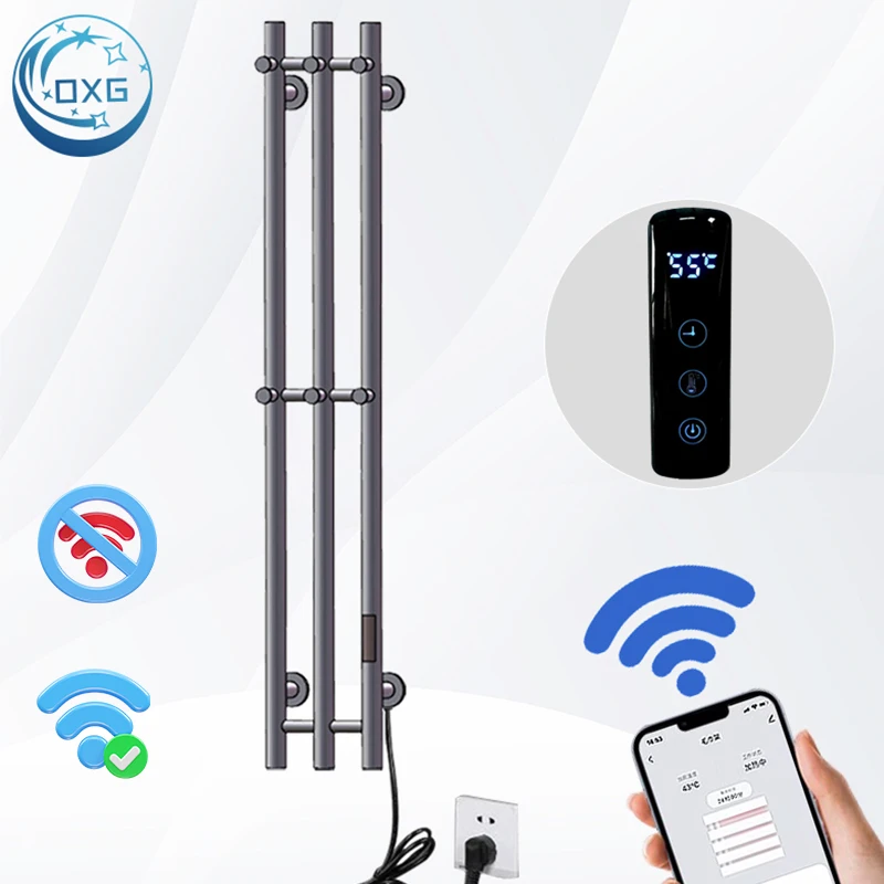 OXG Electric Heated Towel Rack Bathroom Towel Heater Built-in Timer Heated Towel Bar Support Wifi/No Wifi Bathroom Accessories