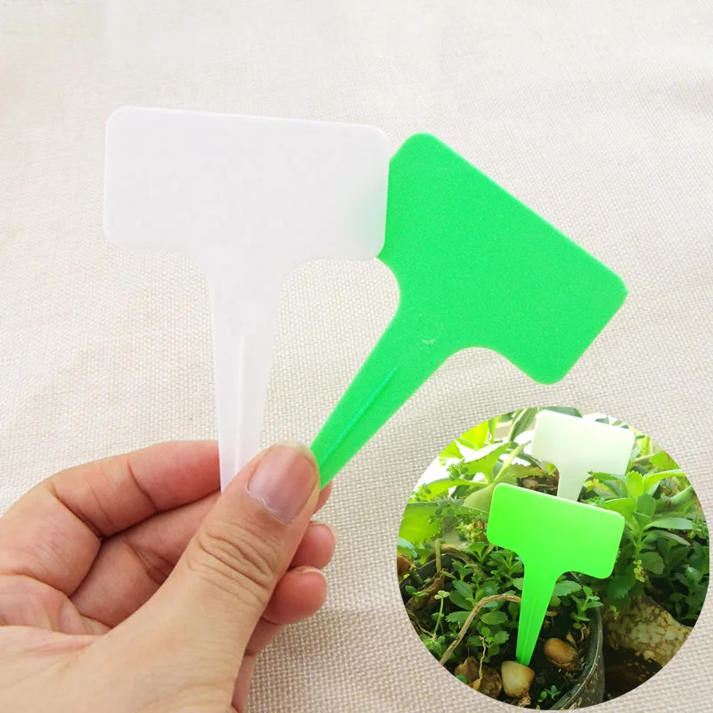 

T-Type Garden Plant Labels Flower Nursery Flower Tag Gardening Ornaments Plastic Writing Plate White Green D1