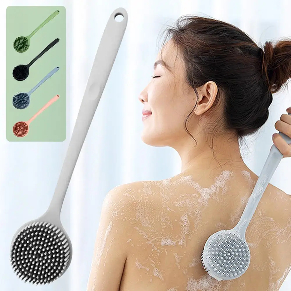 فرشاة حمام من السيليكون ذات مقبض طويل، أداة تنظيف وتقشير مزدوجة الجوانب