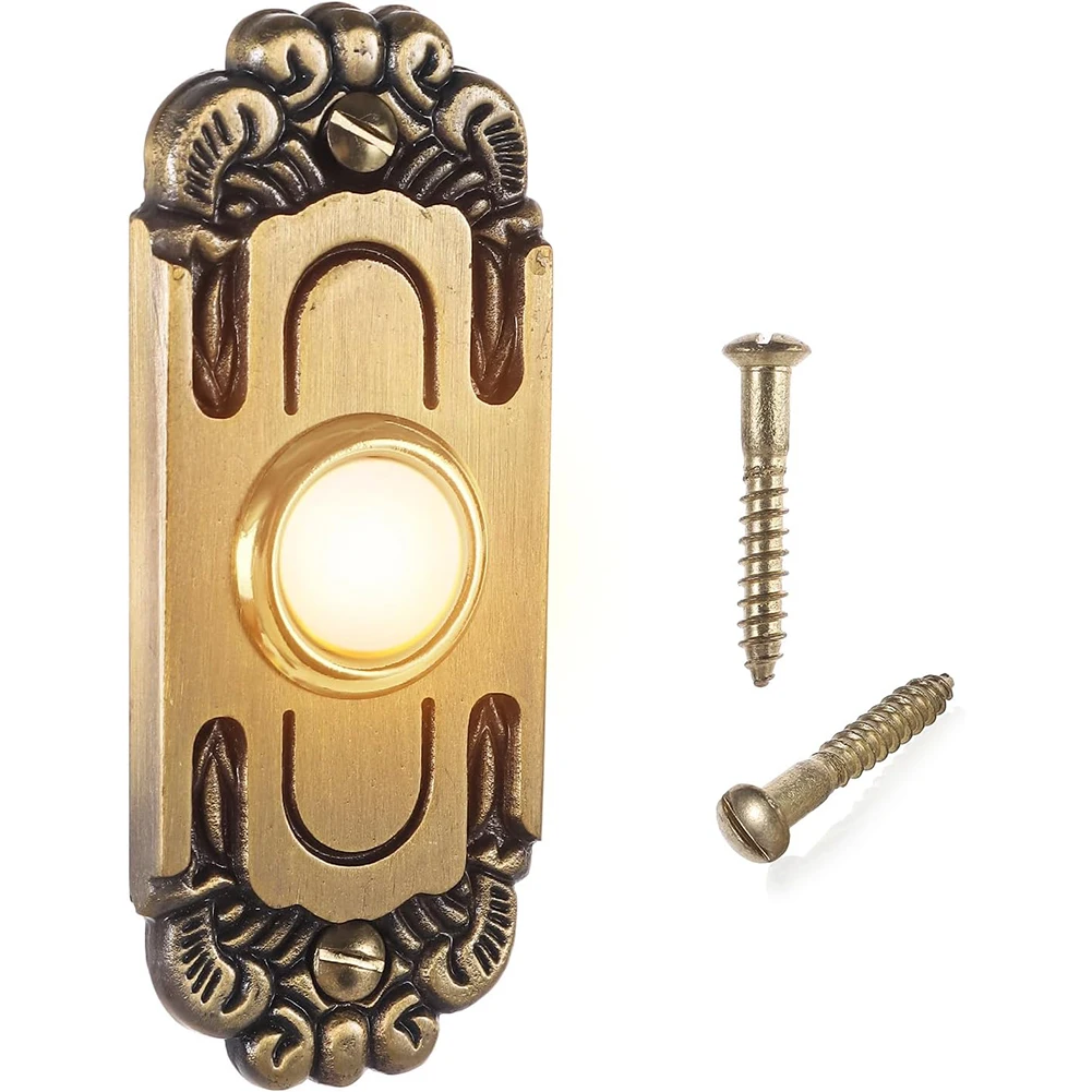 

For Home Entrance Heavy Duty Doorbell Door Bell Button Antique Brass Bronze Built-in LED Light Easy Installation