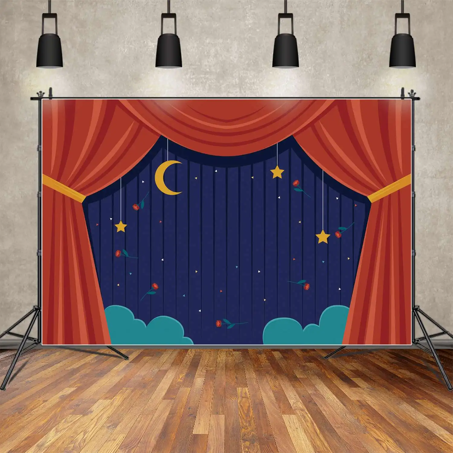 Задний фон MOON.QG, фоторамка для дня рождения, красная занавеска, синяя звезда, цветок, фон для стены, детский индивидуальный баннер, реквизит для фотобудки