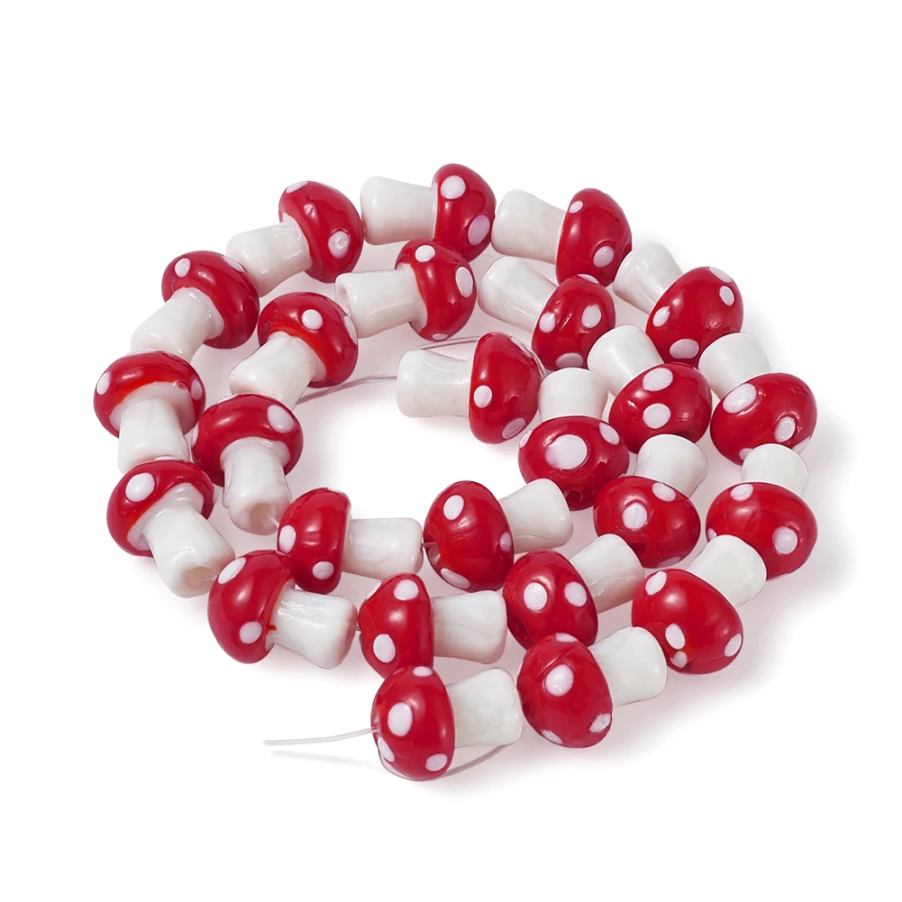 

20pcs/Strand Red Pink Mixed Color Mushroom Shape Lampwork Glass Loose Beads For DIY Jewelry Making Findings Jewelry Beads