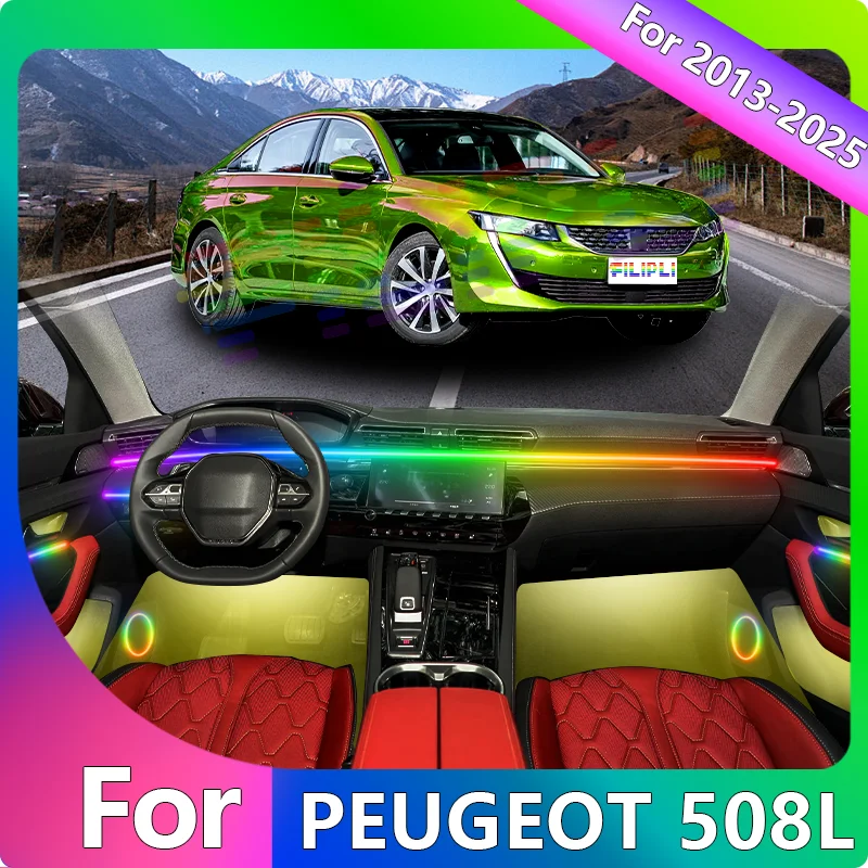 

FILIPLI For The PEUGEOT 508L For 2022 Multi Colour RGB Voice Control Car LED Mood Light Cyberpunk Music Sync Car Ambient Lights