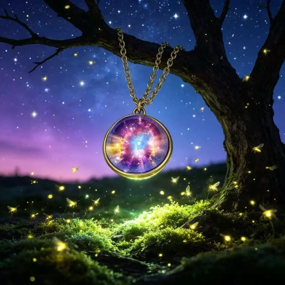18mm Night Glow Double-sided Glass Sphere Pendant Nebula Galaxy Solar System Link Chain Necklace Universe Planet Jewelry Gift