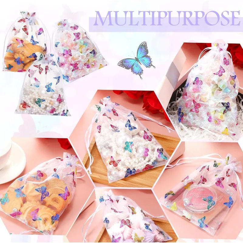 100 sacchetti regalo con coulisse in organza a farfalla, sacchetti in organza, sacchetti per caramelle, gioielli, per matrimoni, feste, baby shower, San Valentino