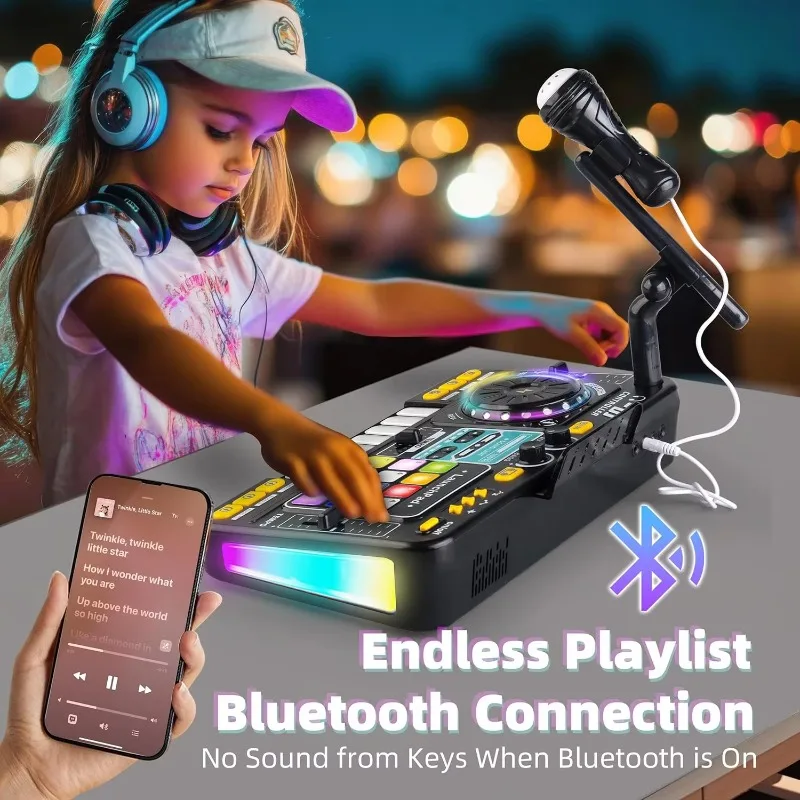DJ Mixing Toys for Children Multi-functional Bluetooth DJ Keyboards Turntable Controller Kids Musical Instrument Educational Toy