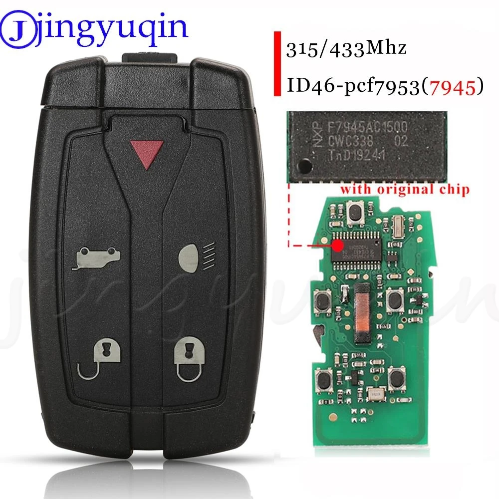 

jingyuqin 5 Buttons Remote Car Key Fob 315Mhz /433 Mhz ID46 PCF7945A For Land Rover Freelander 2 With Small Uncut Blade