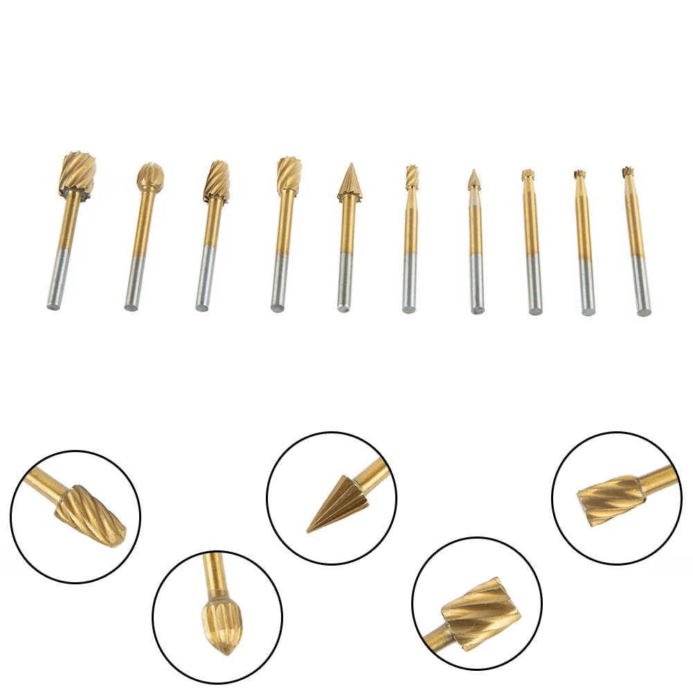 Tungstênio Carbide Burrs Set, Rotary Burr Set, 1/4 cabeça, 1/8 Shank Die Grinder, Bit Milling Cutter, HSS Carpintaria, 10pcs