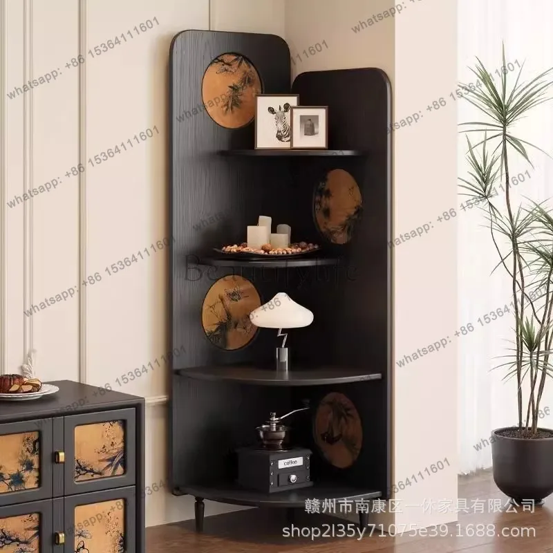 French retro style living room picture screen solid wood fragrant cloud yarn triangular cabinet corner rack