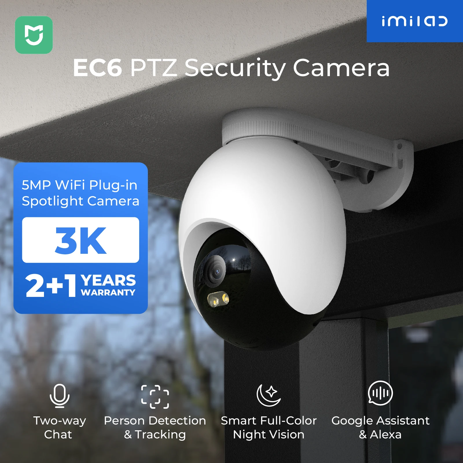 

IMILAB EC6 3K Outdoor Camera 360° View WiFi 6 Camera for Home Security 24/7 Recording Auto-Tracking AI Surveillance Cam MiHome
