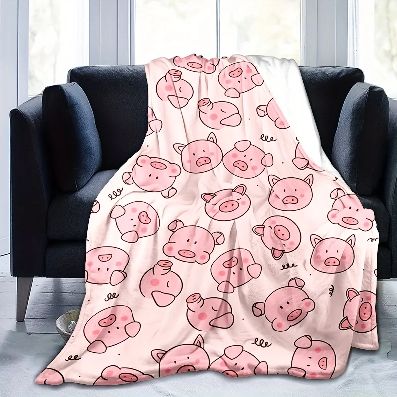 Customize 1pc Throw Blanket, Creative Cute Pig Pattern Printed Blanket, Warm Cozy Soft Blanket For Couch Bed Sofa Car Office Cam