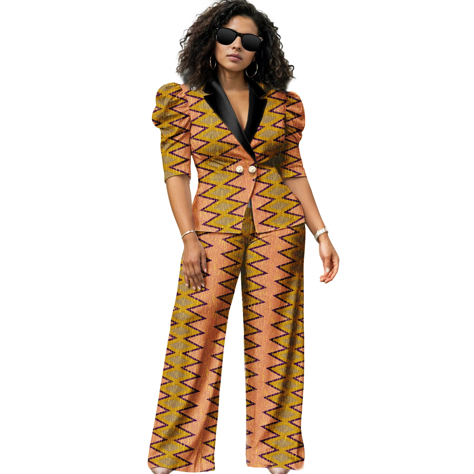 Dashiki الزي للنساء الملابس الأفريقية دعوى قصيرة الأكمام قطعتين مجموعة بلوزات وسراويل نيجيريا عارضة أنيقة لحفل الزفاف