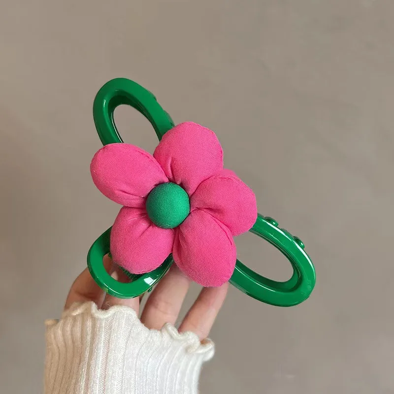 Pink Flower Hair Clips for Women Summer Elegant Large Shark Clip Temperament Girl Hair Accessories Korean Headwear 2024 New