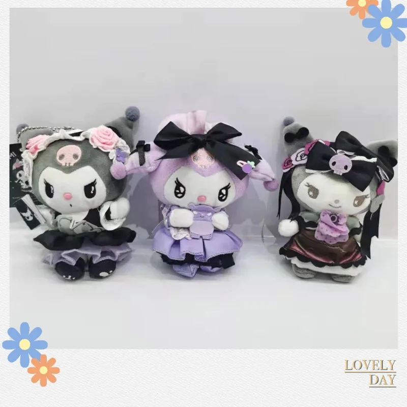 

Подушка плюшевая Sanrio Kawaii Kuromi Cos, наряд горничной, ИМП, аниме, черная, фиолетовая юбка, мягкая кукла, украшение для комнаты, подарок для девочки