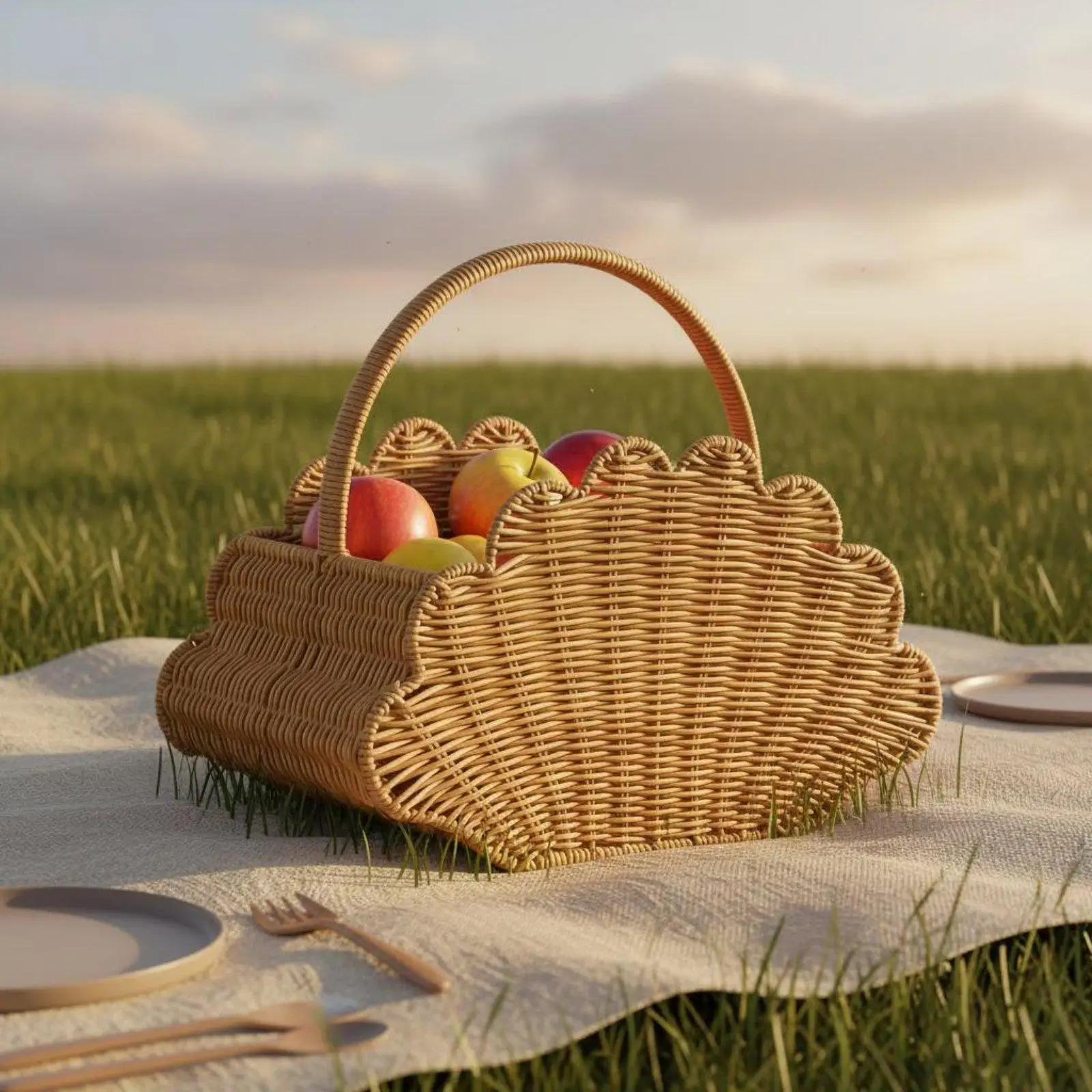 Portable Wicker Basket for Picnic Fruit Storage Woven Basket with Handle for Home Organization Craft Decor
