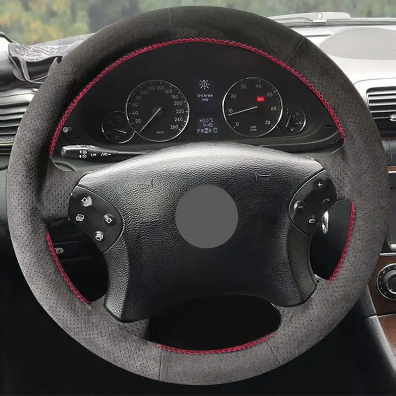 Hand Braids Car Steering Wheel Cover For Mercedes Benz C Class W203 2001 2002 2003 2004 2005 2006 2007 Perforated Suede Leather