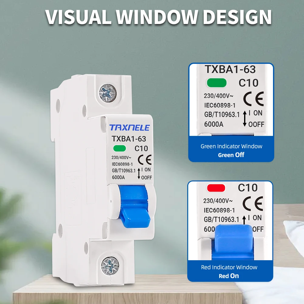 AC MCB 1P 2P 230V 400V 6KA Mini Circuit Breaker Air Switch 6A 10A 16A 20A 32A 40A 50A 63A Overload Short Protect