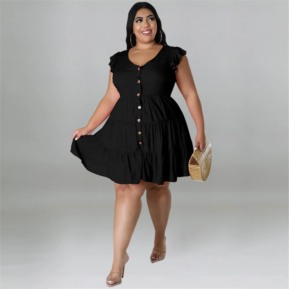 Mini vestido elegante das mulheres wmstar, vestidos plus size, decote em v sólido, botão solto, casual, doce, atacado, Dropshipping, verão, 2022