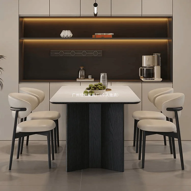 โต๊ะรับประทานอาหารแผ่นหินไม้เนื้อแข็ง โต๊ะรับประทานอาหารดีไซน์เรียบง่ายหรูหราสไตล์อิตาลี