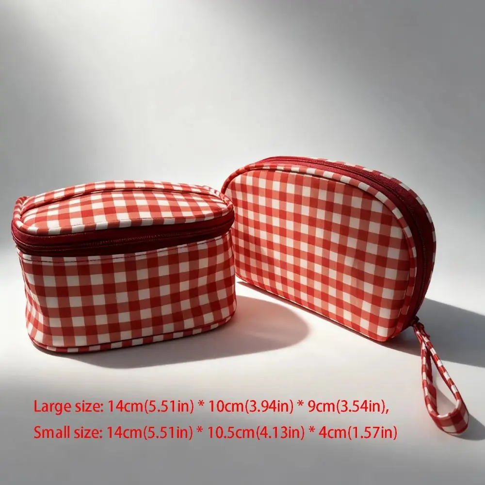 Oxford Cloth Red Plaid Makeup Bag Multifunctional Large Capacity Nylon Cosmetic Bag Waterproof Toiletry Organizer Bag Unisex