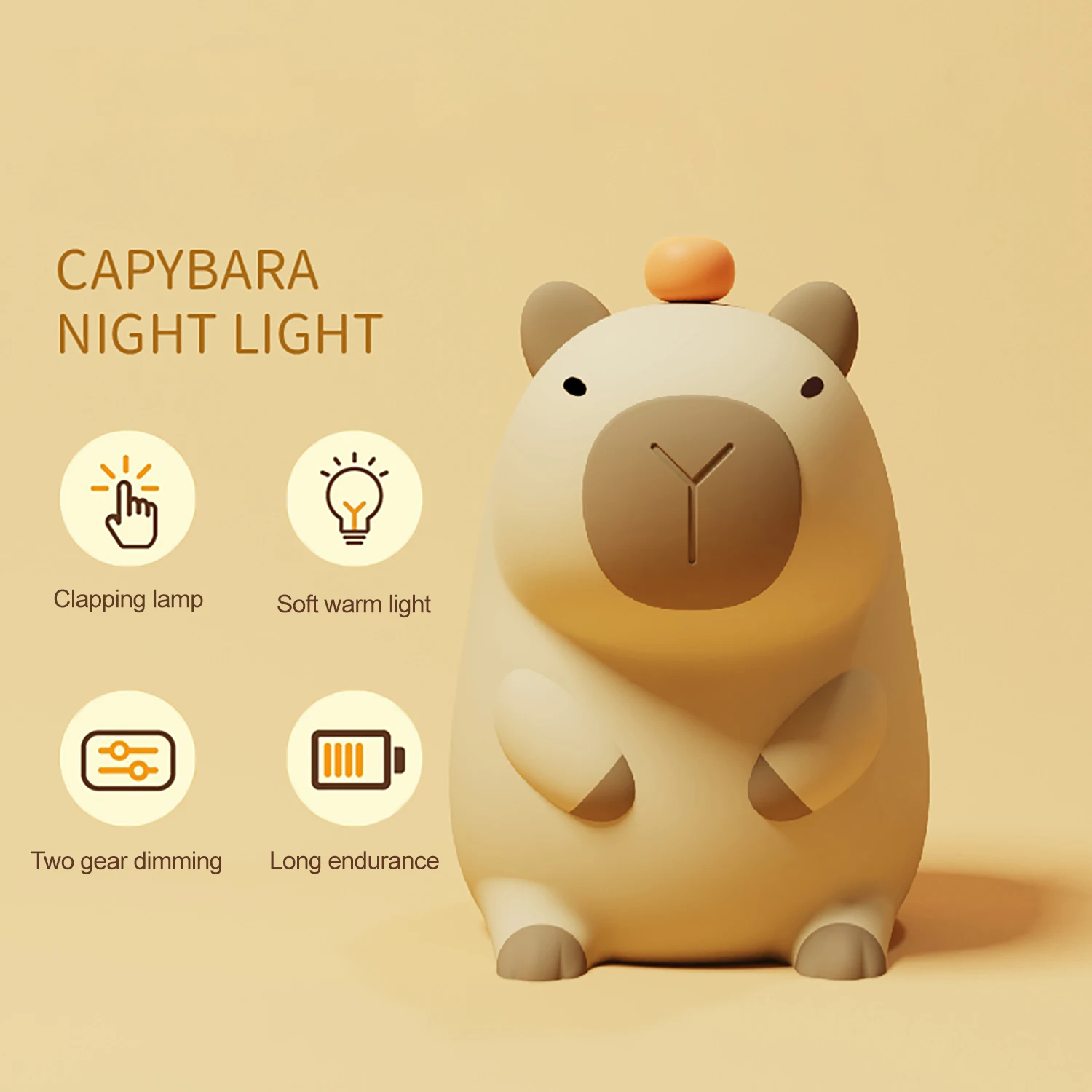 Adorkable Silicone LED Capybara Night Light Animal Lamp Touch Sensor Nightlight Children Kid Bedside Bedroom Decor Birthday Gift