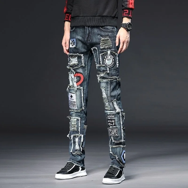 

2024 Spring and Autumn New Fashion Trend Retro Ripped Straight Leg Jeans Men's Casual Comfort Breathable High-Quality Pants 36