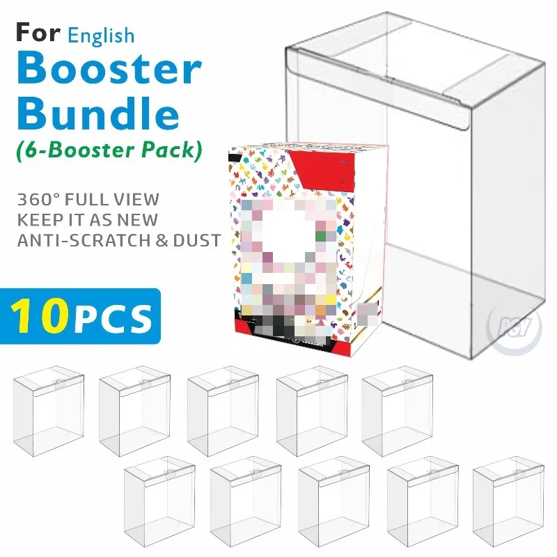 10 Stück durchsichtige Kunststoff-Schutzhüllen für Booster-Bundle (6-Booster-Pack), dicke, faltbare Karten-Display-Boxen, kratzfest, staubdicht