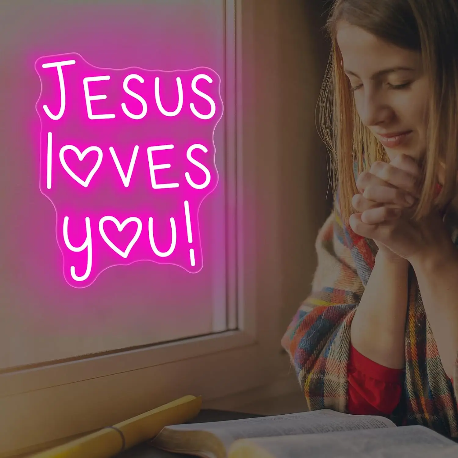 Jesus Loves You Heart LED Neon Sign USB Powered Neon Light Christian Church Bedroom Home Wall Decor Religious Faith Decor