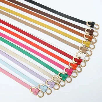 หลายสีผู้หญิงแฟชั่นเข็มขัดบางสบายๆตกแต่งเสื้อ 8 ตัวอักษรหัวเข็มขัดเข็มขัดขนาดเล็ก PU หนังสุภาพสตรีเข็มขัด