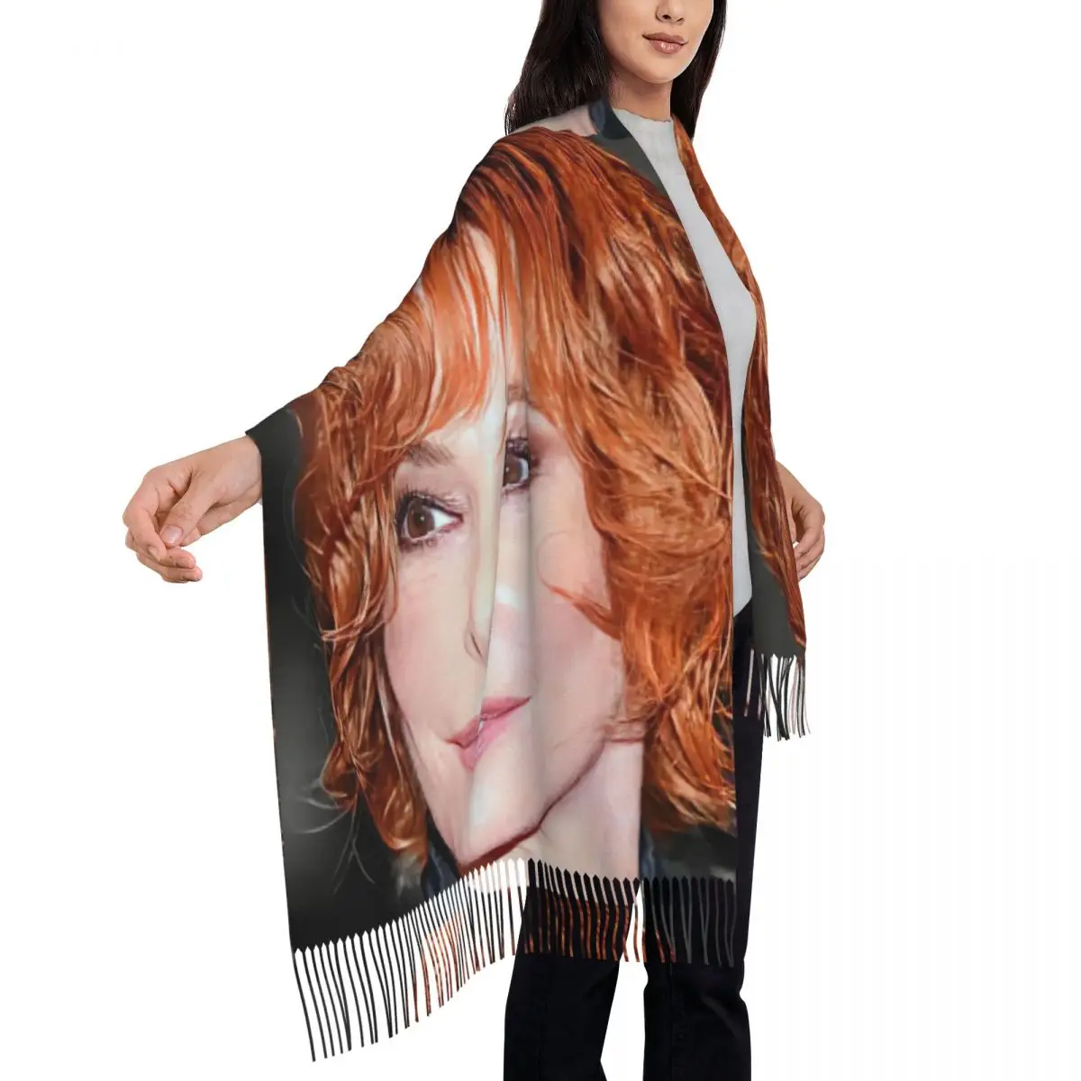 Mylene Farmer Bufanda Bufandas con borlas Mujer Chales y chales suaves y cálidos Chal grande para otoño e invierno