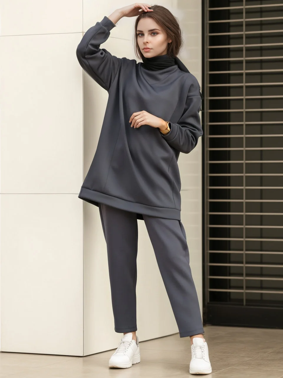 

Spring Autumn Women Muslim Sets Long Tops and Pants Turkey Outfit 2 Pieces Set Adult Eid Al-Adha Casual Young Girls Sport Set