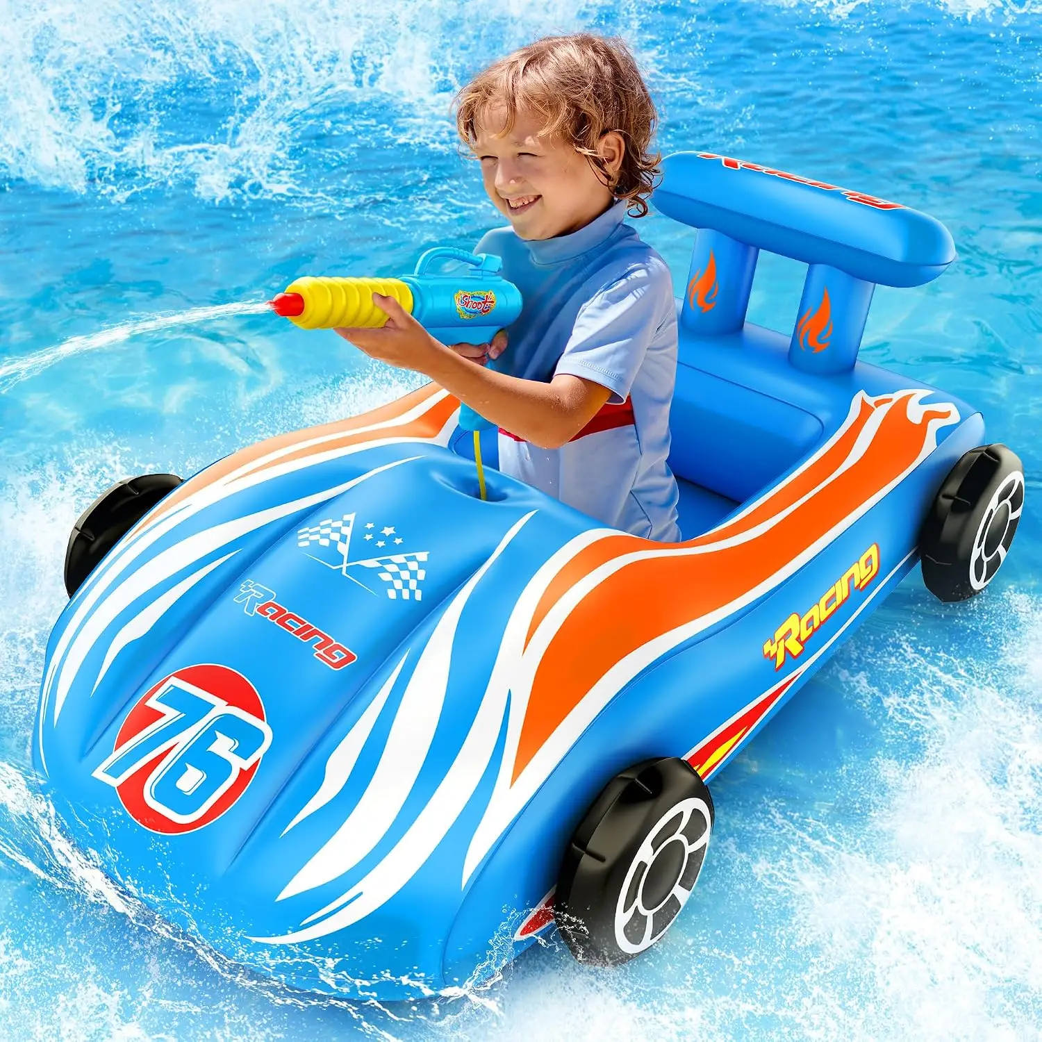 

Altrek Store Pool Float Kids Toys with Water Gun: Inflatable Ride-On Fun Floats Water Toy for Toddlers Boys Girls Ages 3-5 4-8 Year Old - Cool Race Car Pool Floating for Outdoor Swimming Summer