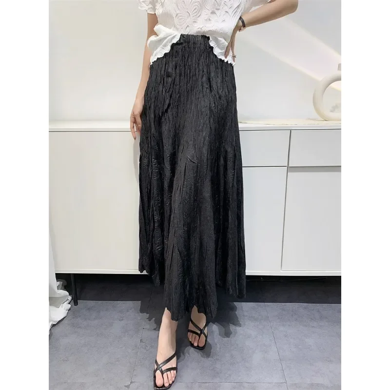 GGHK Pleated Heavy High-end Bustier Skirt Women 2024 Spring High-waisted Draped Large Swing Skirt Long Pleated Skirt