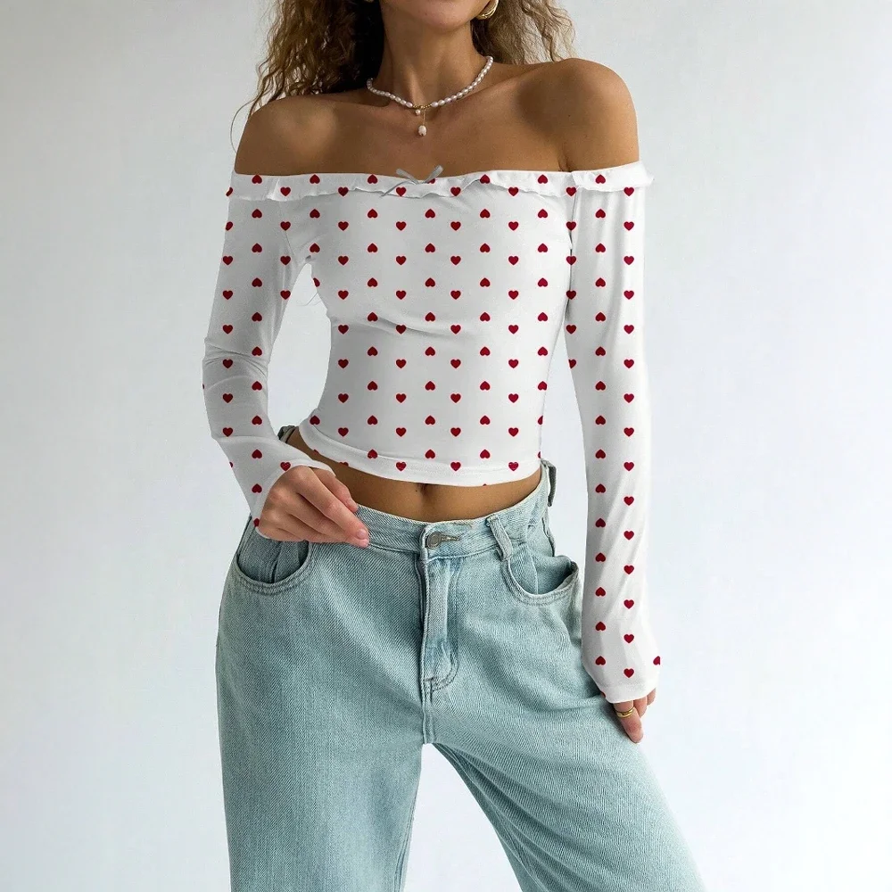Women's Shirts All Season Fashion Basics Polka Dot Bowknot Long Sleeve Boat Neck Daily Shirts