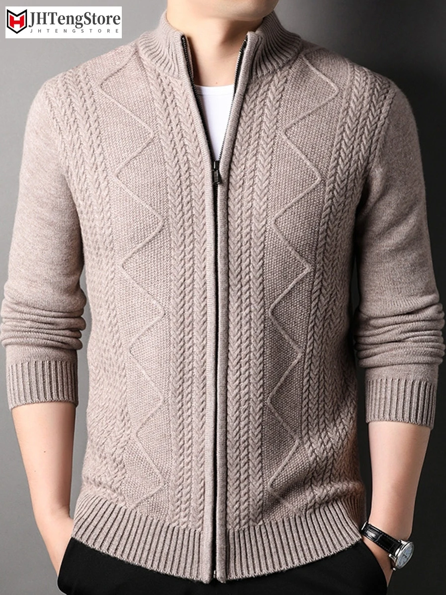 

Winter Thick Mens woolen Sweater Coat Long Sleeve Cardigan Fleece Full Zip Male men Causal Clothing for Autumn