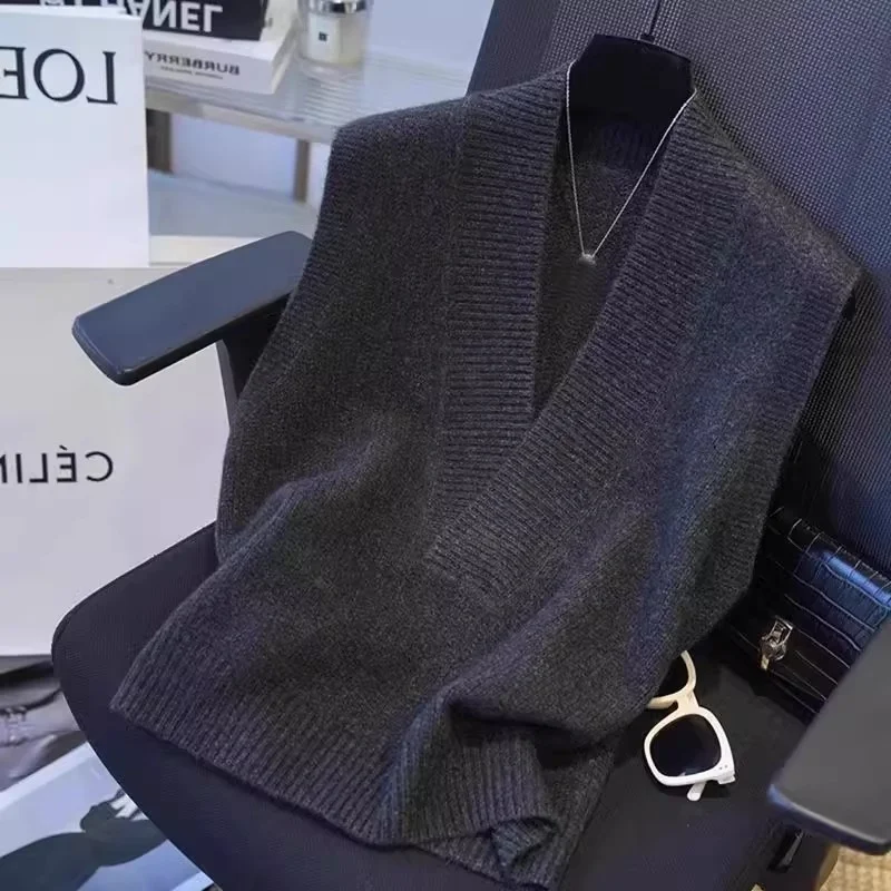 

Мужской вязаный жилет V-Ne Svel, осень-зима, большие размеры, простая универсальная верхняя одежда, однотонный многослойный свитер M Fem