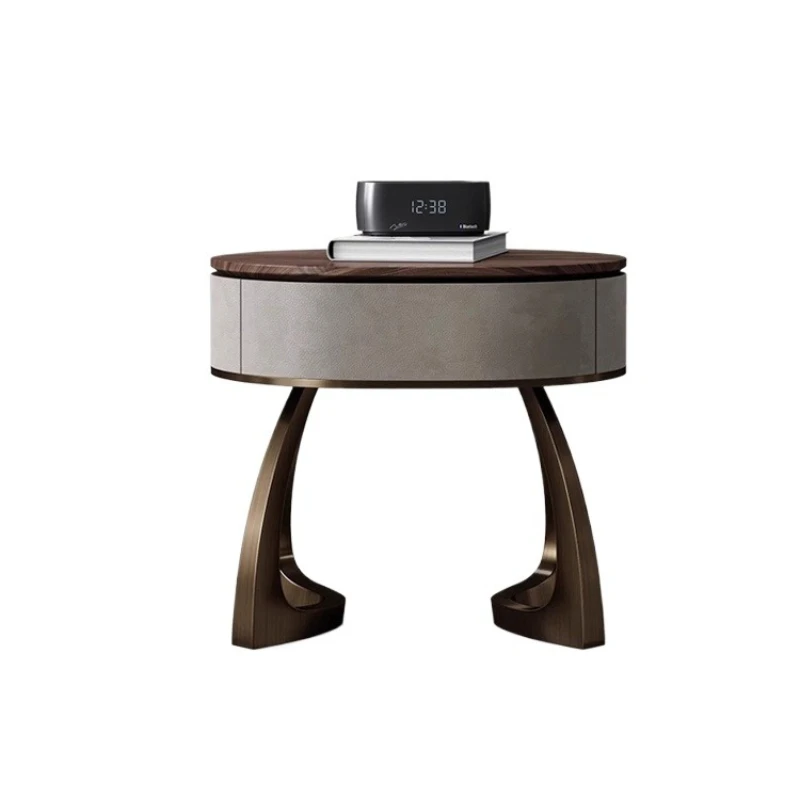 

bedside table, Italian light luxury luxury large flat-floor home master bedroom, solid wood bedside storage cabinet