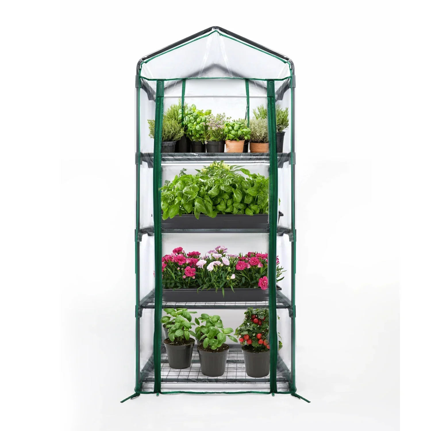 Garden Warm Room,Indoor Growing Seed Light Stand Mini Garden Greenhouse,4 Tier Shelf with Transparent Thermal Cover with Zipper