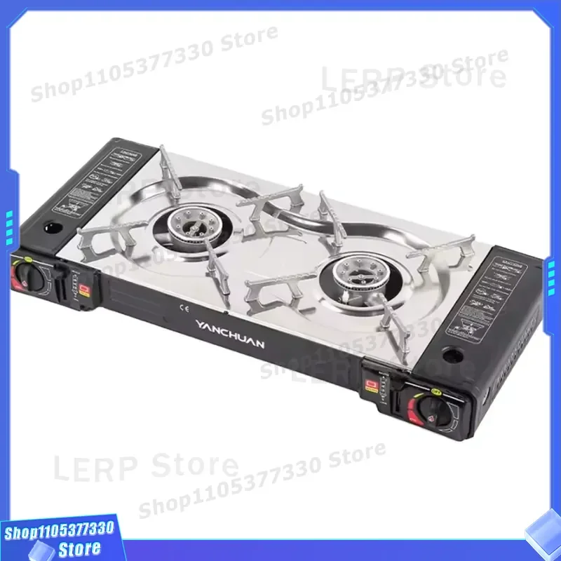 Portable Foldable Double Burner Gas Stove Manual Butane Camping Picnic Outdoor Cooking Simple Design Lightweight Compact