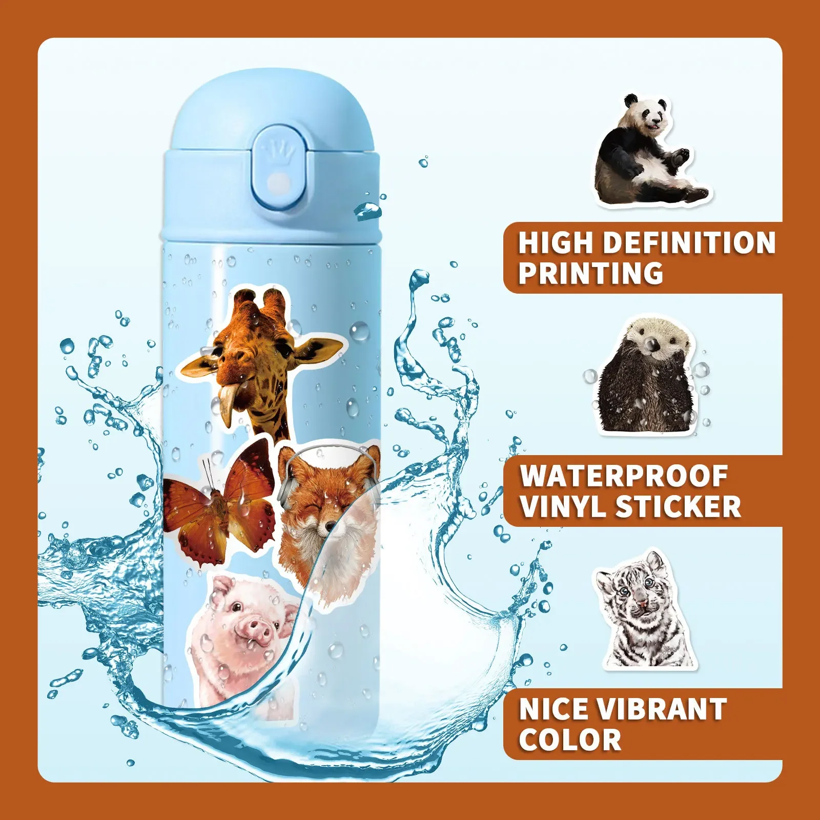 50PCS Cute Zoo Animals Sticker Waterproof Decals Skateboard Phone Kettle Bike Laptop Fridge Graffiti Kids Awards Children Reward