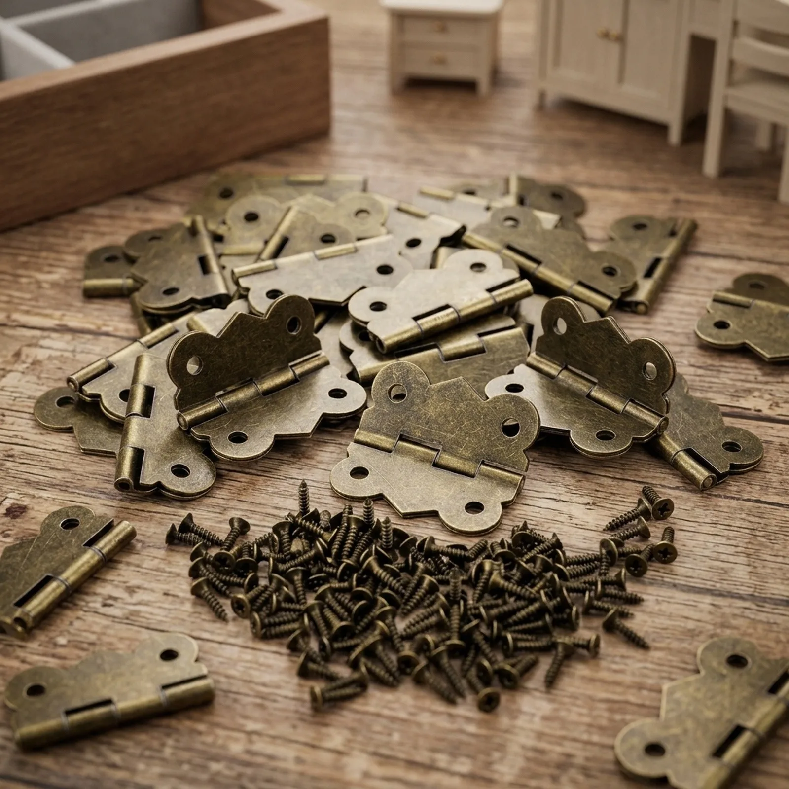 Boxes Hinges Small Hinges Antique Bronze W/ Screws Box Hinge Box Hinges Bronze Color Butterfly Hinges Doll Rooms