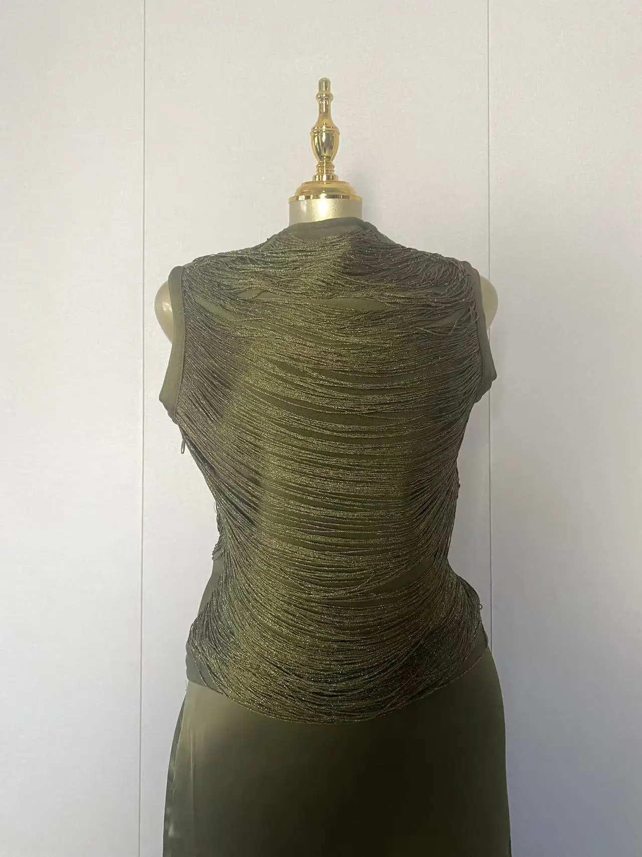 2025 New Women Sexy Sleeveless Tassel Tops Green Long Two Pieces Skirt Set Elegant Evening Club Party Outfits